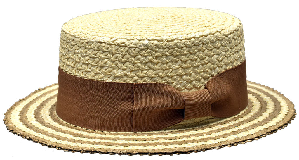Boater Italia Collection Hat Bruno Capelo Ivory/Cognac Small