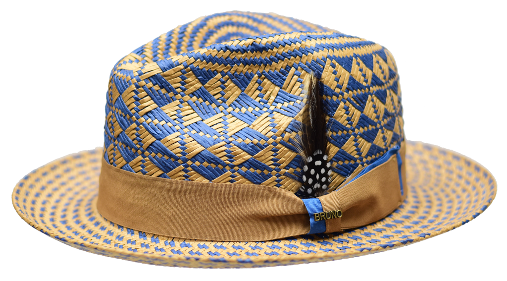 Belize (Panama) Collection Hat Bruno Capelo Cognac/Denim Blue Medium