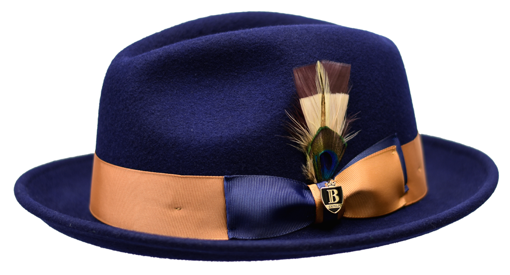 Manhattan Collection Hat Bruno Capelo Navy Blue/Cognac Brown Medium
