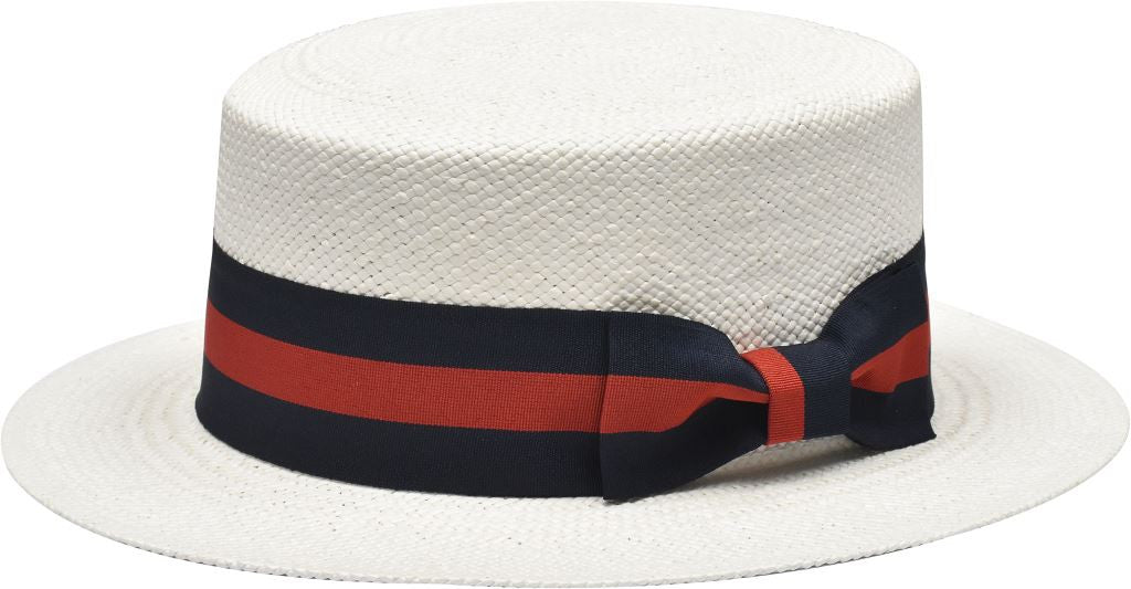 Boater Collection (Skimmer) Hat Bruno Capelo White - Red/Blue Band Small 
