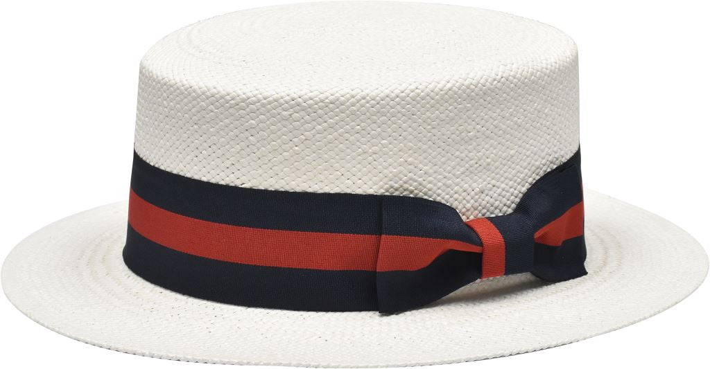 Boater Collection (Skimmer) Hat Bruno Capelo White - Red/Blue Band Small