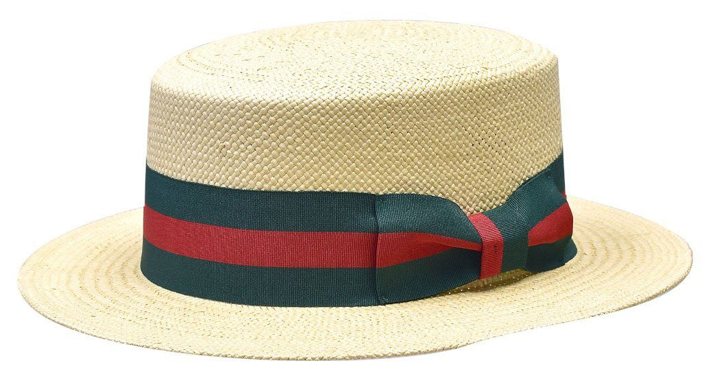 Boater Collection (Skimmer) Hat Bruno Capelo Natural-Red/Green Band Large 