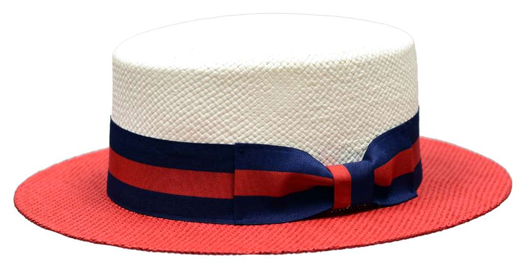 Boater Collection (2-Tone) Hat Bruno Capelo White/Red-Red/Blue Band Medium
