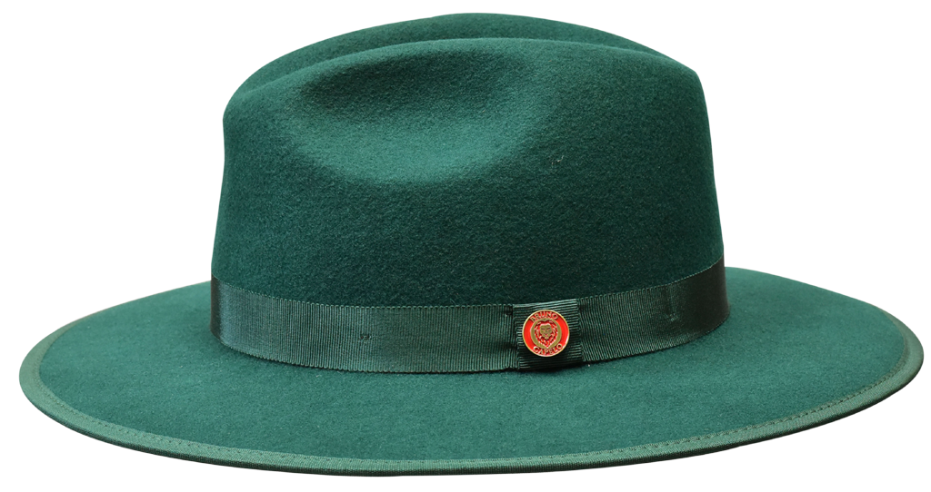 Monarch Collection (Red Bottom Fedora) Hat Bruno Capelo Dark Green/Red Medium