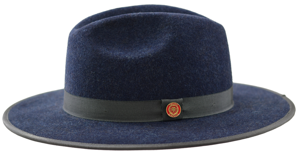 Monarch Collection (Red Bottom Fedora) Hat Bruno Capelo Denim Blue/Red Medium