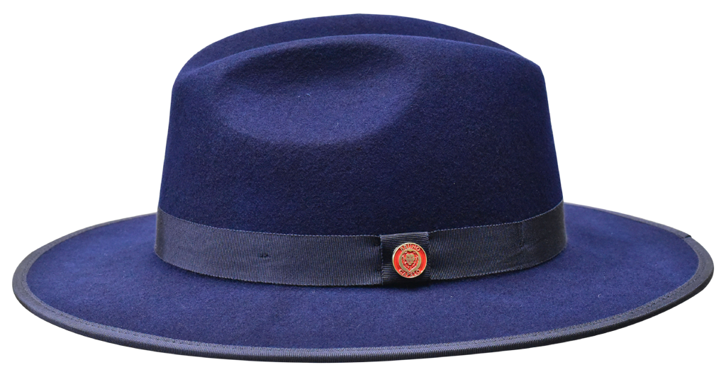 Monarch Collection (Red Bottom Fedora) Hat Bruno Capelo Navy Blue/Red Medium