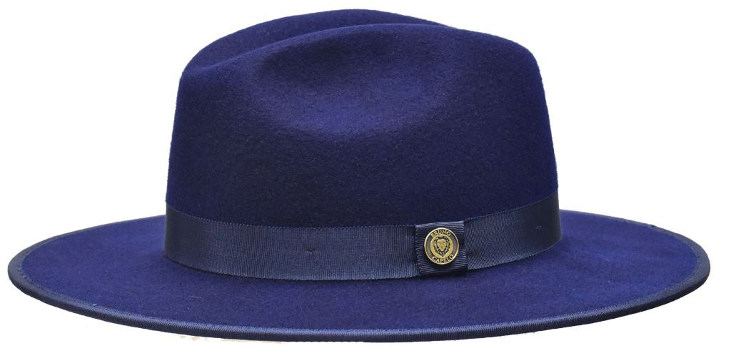 Monarch Collection (Red Bottom Fedora) Hat Bruno Capelo Navy Blue/Gold Small
