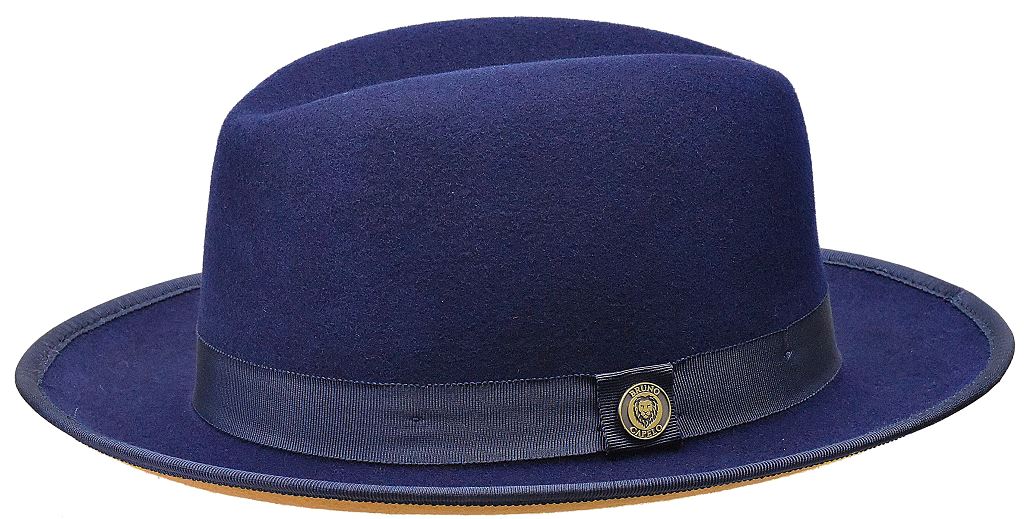 Princeton Collection (Red Bottom Fedora) Hat Bruno Capelo Navy Blue/Camel Medium