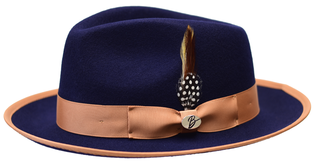 Brooks Collection Hat Bruno Capelo Navy Blue/Camel Medium 