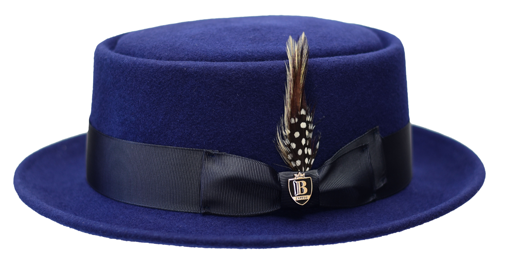 Navy blue pork pie top hat
