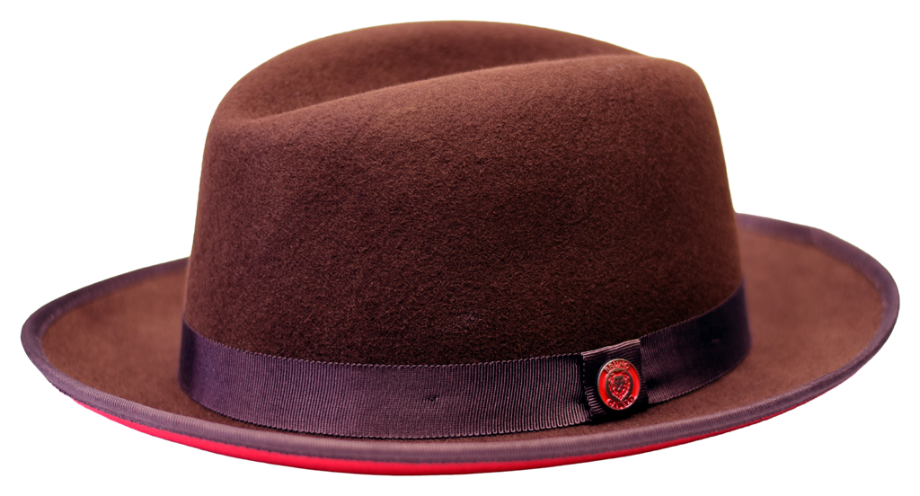 Princeton Collection (Red Bottom Fedora) Hat Bruno Capelo Mink Brown/Red Medium