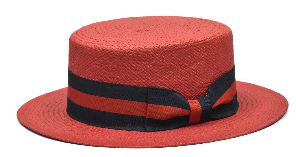 Boater Collection (Skimmer) Hat Bruno Capelo Red - Red/Blue Band Small 
