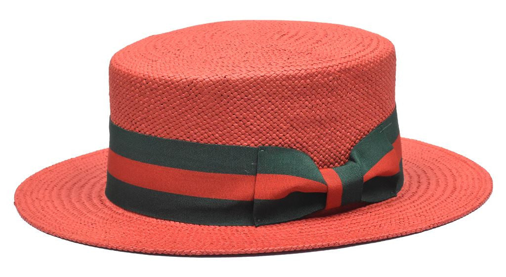 Boater Collection (Skimmer) Hat Bruno Capelo Red - Red/Green Band Small 