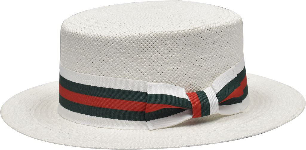 Boater Collection (Skimmer) Hat Bruno Capelo White - Red/Green Band Small 