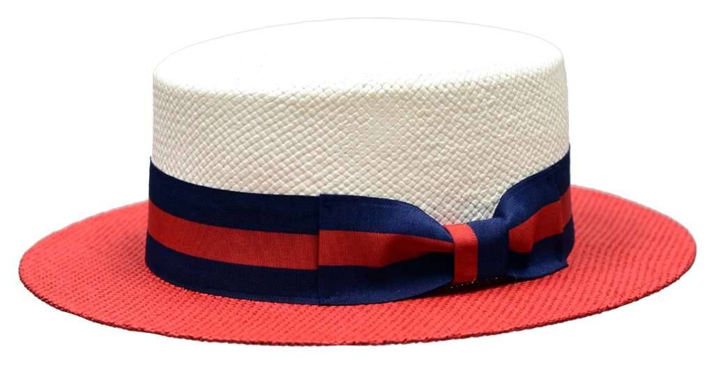 Boater Collection (2-Tone) Hat Bruno Capelo White/Red-Red/Blue Band Medium 