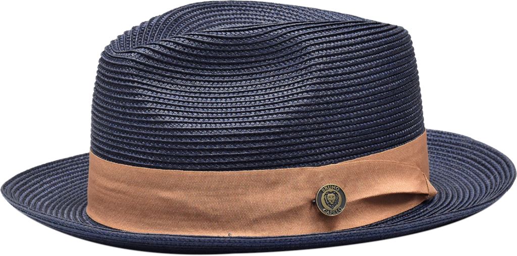 Francesco Collection Hat Bruno Capelo Navy Blue w/Camel Band Large 